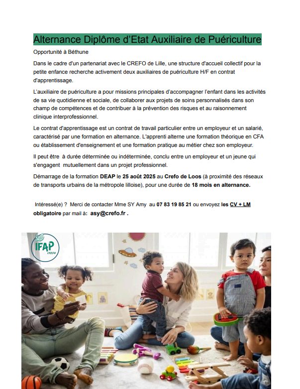 Alternance Diplôme d’Etat Auxiliaire de puériculture